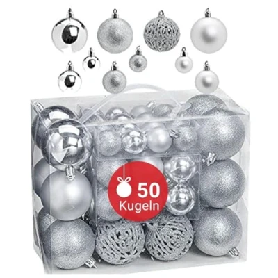 Abbildung von WOMA Christbaumkugeln Set Silber &amp; 22 weiteren Farben 50er 100er Weihnachtskugeln Kunststoff Weihnachtsbaum Deko Christbaumschmuck