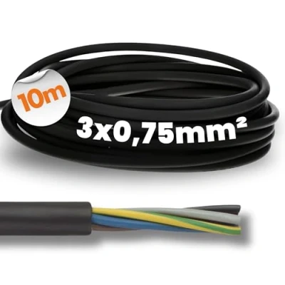 Abbildung von 10 Meter Lapp 1600252 H05RN F 3x0,75 mm² Gummileitung flexibel I UV resistent robust dünnes Gummikabel 3G0,75 schwarz mit Schutzleiter für Handgeräte und Elektrodekoration