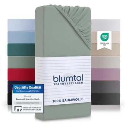 Abbildung von Spannbettlaken Blumtal Basics Baumwolle, Blumtal, Gummizug: Rundum, (1 Stück), atmungsaktiv, strapazierfähig und faltenfrei aus 100% Baumwolle