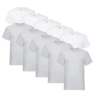 Abbildung von Fruit of the Loom Herren V Neck Valueweight T Shirt (10er Pack) (XXL, 5X Weiss, Grau + 1 HLKauf Block)