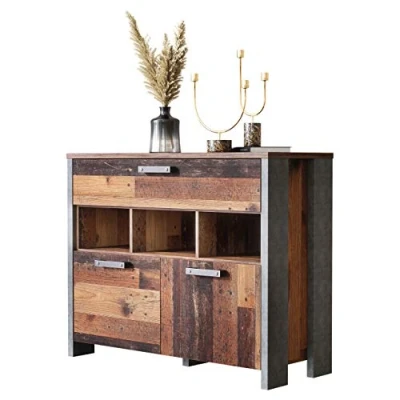 Abbildung von Newfurn Kommode Betonoptik Dunkelgrau Old Wood Sideboard Vintage Industrial 106,7x86,3x41,6 cm (BxHxT) Highboard Anrichte Wohnzimmer Schlafzimmer Flur Esszimmer