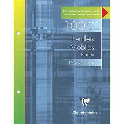 Abbildung von Clairefontaine 183C Packung mit 50 Blatt Ringbucheinlagen 16,5x21 cm, liniert Rand, Weiß 90g, 2 fach gelocht ideal für Ordner oder Ringbuch, in Schutzpackung wiederverwendbar, 1 Pack