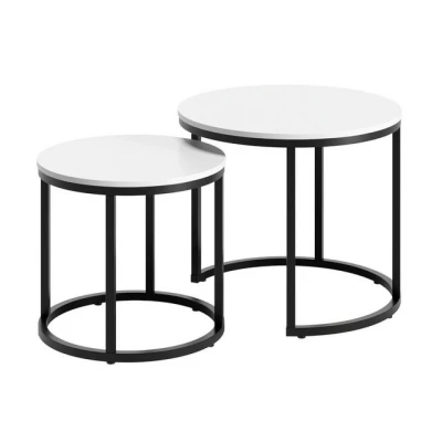 Abbildung von Home Collective Couchtisch 2er Set mit Metallgestell, Wohnzimmertisch Modern (Beistelltisch 2 in 1 Büro Beistelltisch Loft Design TWIN, kratzfeste Oberfläche), Rund Weiß, für Wohnzimmer