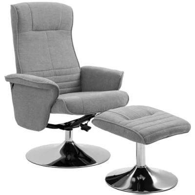 Abbildung von HOMCOM Relaxsessel mit Hocker, drehbar TV Sessel neigbare Rückenlehne, bis 150 kg (Liegesessel, 2 St., Fernsehsessel), für Wohnzimmer, Grau