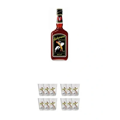 Abbildung von Stichpimpuli bockforcelorum Speziallikör 0,7 Liter + Shot Gläser mit Schriftzug und Eichstrich 2 cl 6 Stück