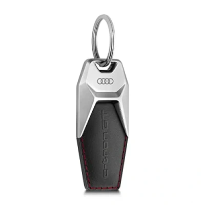 Abbildung von Audi 3182100300 Schlüsselanhänger e tron GT Metall Leder Anhänger Keyring Gravur, schwarz/silber/rot, Einheitsgröße