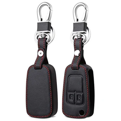 Abbildung von 2 Tasten Leder Auto Fernbedienungs Schlüsselanhänger Hülle für Astra J Corsa D Zafira C Mokka Insignia Cascada Karl Adam Meriva, Schwarz