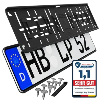 Abbildung von L &amp; P Car Design Kennzeichenhalter für Auto rahmenlos ohne sichtbare Befestigungpunkte Schwarz, (2 St)