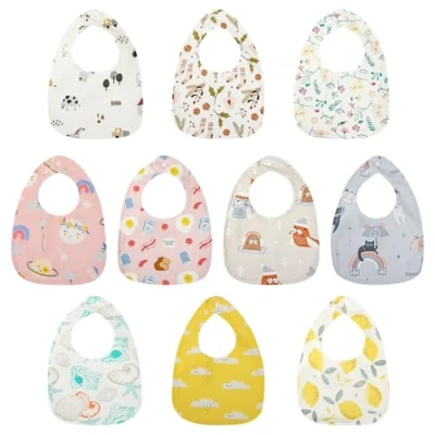 Abbildung von Yafane Baby Lätzchen Wasserdicht Weich 10er aus Baumwolle Halstücher Sabberlätzchen Spucktücher für Jungen und Mädchen Kleinkinder (Pink/Yellow)