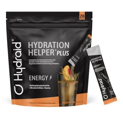 Abbildung von Hydraid Hydration Helper® PLUS ENERGY Peach Iced Tea Elektrolyt Pulver mit Koffein Mehr Energie &amp; Fokus 20 Sticks Grüntee Extrakt und Theanin
