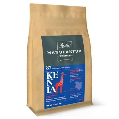 Abbildung von Melitta Manufaktur Kaffee Kenia, Spezialitäten Kaffee, 250g, ganze Bohnen, ungemahlen, Single Origin sanfte Trommelröstung, geröstet in Deutschland, Stärke 2