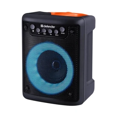 Abbildung von Defender Bluetooth Lautsprecher mit Licht, Tragbarer BT 5.3 Box Musikbox Mikrofon Jack, Built in FM Radio, MP3, SD, Stereo Pairing für Zuhause, Draußen, Reise, Schwarz