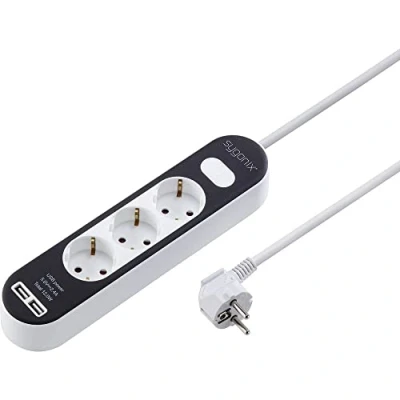 Abbildung von Sygonix 3 fach Steckdose mit 2x USB A Anschlüssen Steckdosenleiste, Schalter,