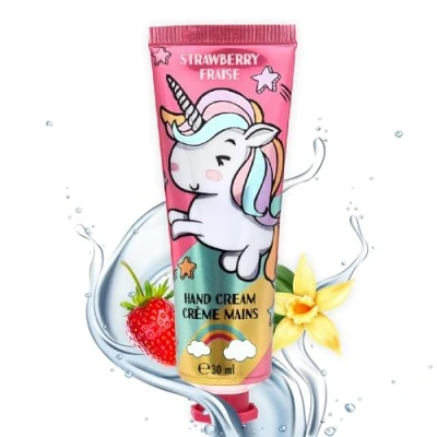Abbildung von Einhorn Erdbeer Handcreme für Kinder und Erwachsene Schnell Einziehende Feuchtigkeitsspendende Handpflege Kindgerechte Nährende Lang Anhaltende Feuchtigkeit.