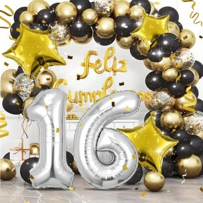 Abbildung von Geburtstag zahlen luftballon 16 jahre Folienballon Sliber in 40&quot; 101cm Geburtstagsdeko Ballon Zahl Deko zum fliegt mit Helium für Mädchen Junge 16.Geburtstags