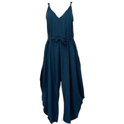 Abbildung von GURU SHOP Einfarbiger Jumpsuit, Sommer Overall, Hosenkleid, Damen, Dunkelblau, Synthetisch, Size:40
