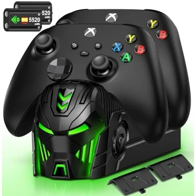 Abbildung von Akku für Xbox Controller, Ladestation Controller mit 2 Stück Großer Kapazität 5520mWh Wiederaufladbar Akku/Aussehen Helm, Series X/S/Xbox One/Xbox One S/X/Elite