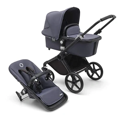 Abbildung von Bugaboo Fox Cub Kinderwagen für jedes Gelände, leichter und stabiler Kinderwagen, strapazierfähiges Design extragroßes Sonnendach, einteilig selbststehend faltbar, Stormy Blue