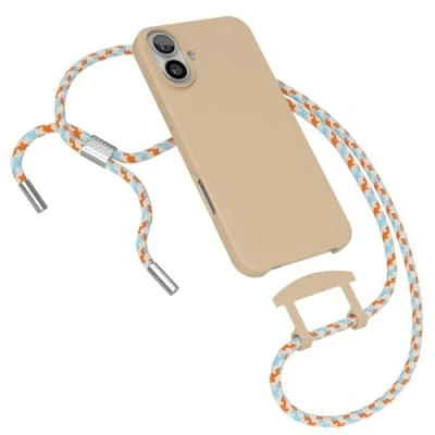 Abbildung von EAZY CASE Hülle mit Band kompatibel iPhone 16 Plus Handyhülle für Schutzhülle Silikonhülle Mikrofaser Fallschutz Handykette zum Umhängen 2in1 Handykordel Nude