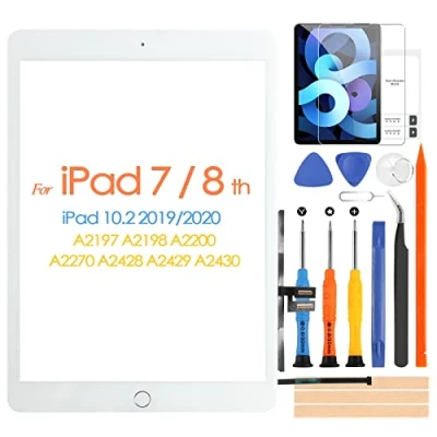 Abbildung von für iPad 7 2019 8 2020 Touchscreen 10.2 Digitizer Bildschirm iPad7 iPad8 Ersatz A2197 A2198 A2200 A2270 A2428 A2429 A2430 mit Home Button &amp; Reparatur Kit (Weiß)