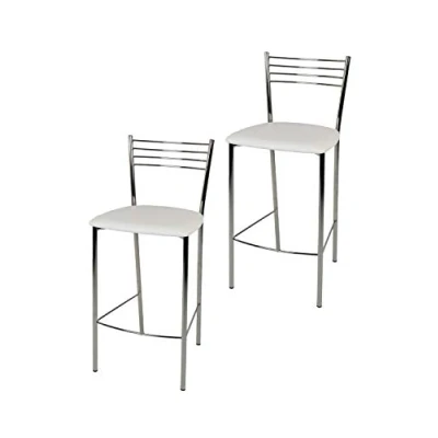 Abbildung von t m c s Tommychairs 2er Set Moderne Barhocker Elena für Küche und Esszimmer, Robustes Gestell aus verchromtem Stahl, gepolsterte Sitzfläche mit weissem Kunstleder bezogen