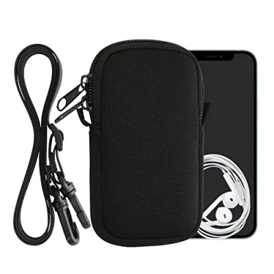 Abbildung von kwmobile Handytasche für Smartphones XS 3,5/4&quot; Neopren Handy Hülle Schwarz mit Kordel Tasche Handykette 12,5 x 6,5 cm Innenmaße
