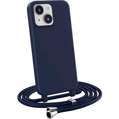 Abbildung von MyGadget Handykette für iPhone 15 [ Hülle mit verstellbaren Band ] TPU Handyhülle Handyband zum Umhängen Kordel Schnur Case Schutzhülle Dunkelblau