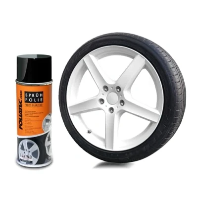 Abbildung von FOLIATEC Sprühfolie Auto Felgenfolie Sprüh Lack Spraydose Abziehbar, Gute Deckkraft, weiss glänzend, 1x 400ml