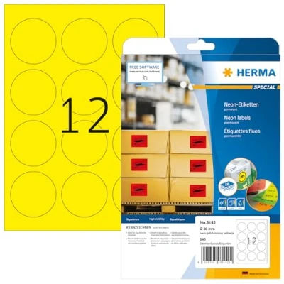 Abbildung von HERMA Etiketten neon gelb Durchmesser 60mm Special A4 LaserCopy 240 St