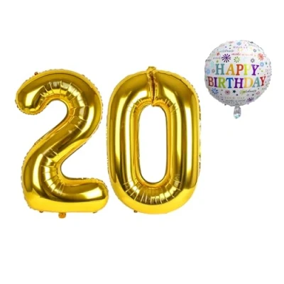 Abbildung von Luftballon 20. Geburtstag XXL Riesen Folienballon SET 101CM + 45 CM Ballon 5M Deko Band 20 Helium geeignet Wiederverwendbar Männer Frauen