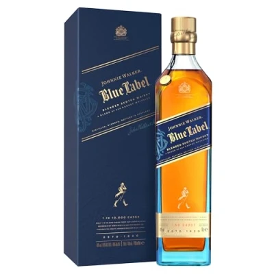 Abbildung von Johnnie Walker Blue Label blended Scotch Whisky aromatischer in den 4 prominentesten, schottischen Regionen 40% vol 700ml Einzelflasche