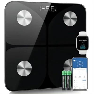 Abbildung von Körperfettwaage, Personenwaage Digital Testsieger 2024 mit APP 180kg /400lbs, Waage Personen Bluetooth Körperwaage für Körperfett, BMI, Gewicht 30cm
