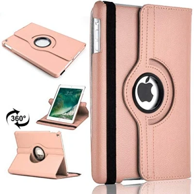 Abbildung von TechDealsUK 360 Grad drehbarer Leder Standfuß für Apple iPad Air 2 2014, Roségold