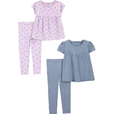 Abbildung von Simple Joys by Carter&#039;s Baby Mädchen 4 Piece Playwear Sets, Blau Streifen/Lila Früchte, 18 Monate (2er Pack)