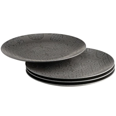 Abbildung von MÄSER 935077 Serie Tiles Große runde Platzteller in modernem Vintage Stil, Deko Teller aus Keramik im 4er Set, ideal auch als Pizzateller und Servierteller, mit Matt Finish, Steinzeug, Schwarz