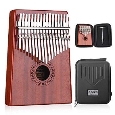 Abbildung von GECKO Kalimba 17 Schlüssel Daumenklavier mit wasserdichter Schutzbox, Stimmhammer und Lernanleitung, tragbares Mbira Sanza Fingerpiano, Geschenk für Kinder Erwachsene Anfänger Profi.