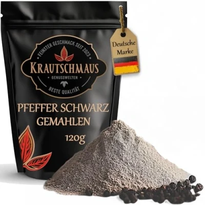 Abbildung von 120g Pfeffer schwarz gemahlen von Krautschmaus, gemahlener schwarzer Pfeffer, Gewürzpfeffer, Pfefferpulver ohne Zusatzstoffe