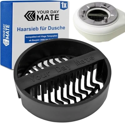 Abbildung von Haarsieb für Dusche, 1 Stück, in Schwarz, kompatibel mit Viega Tempoplex ab Baujahr 2006 bis heute, Ersatz Tauchrohr Haarfänger Dusche Modell 6961.96, 582 951, Haarfilter Siebeinsatz Ablauf Siphon