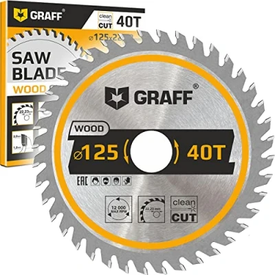 Abbildung von 125 mm Winkelschleifer Sägeblatt für Holz, Sperrholz, Laminat, Trockenbau, Kunststoff 40 Zähne kompatibel mit Tauchsäge &amp; Kreissäge Kreissägeblatt zum Schnitzen, Schneiden, Formen GRAFF