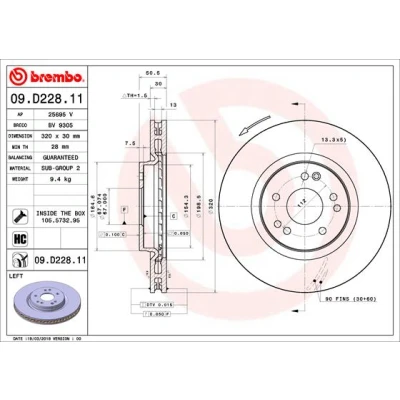 Abbildung von BREMBO 09.D228.11 Bremsscheibe 320 30 5 innenbelüftet beschichtet hochgekohlt mit Schrauben MERCEDES BENZ: E Klasse Limousine, W124 Limousine