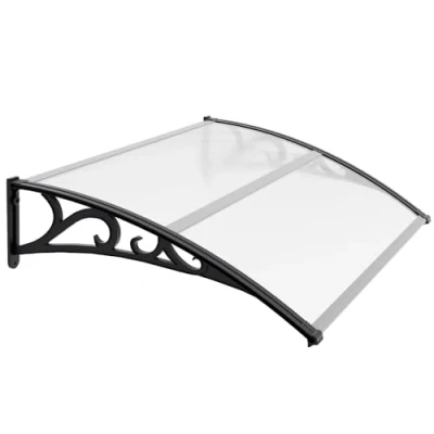 Abbildung von Jiubiaz Vordach für Haustür 120x100 cm, Polycarbonat Pultvordach Überdachung 6 mm, PP Halterung, Transparentes Pultbogenvordach, Extrem witterungsbeständig, schützt vor Regen, Schnee und UV Strahlen