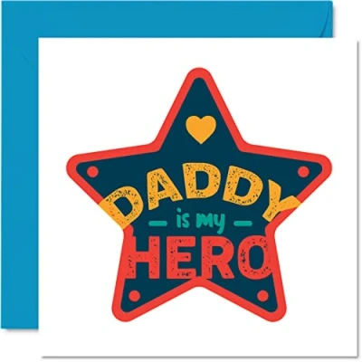 Abbildung von Stuff4 Niedliche Vatertagskarten für Papa Daddy Is My Hero herzliche Geburtstagskarte Vater von Sohn, Tochter, Vatertagsgeschenk, 145 mm x Vatertags Grußkarten, Geschenk