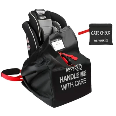 Abbildung von reperkid Autositz Reisetasche für Flugreisen, Flugzeug, Rucksack, Räder, Gate, Check Tasche, Abdeckung Flugscheck, Schwarz