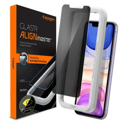 Abbildung von Spigen AlignMaster Schutzfolie kompatibel mit iPhone 11, XR, Privacy Schutz, Kratzfest, 9H Härte Folie
