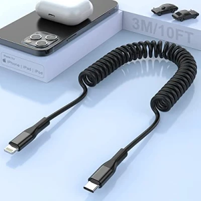 Abbildung von Spiralkabel USB C Auf Lightning Kabel, iPhone Apple Carplay Kabel&amp;Datensynchronisation Auto iPhone14/14 pro/13/12/11/Xs/XR/iPad