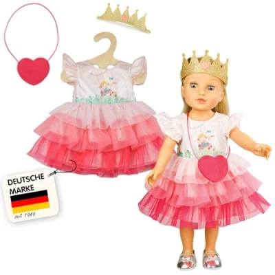 Abbildung von Puppenkleid &#039;&#039;Prinzessin Emily&#039;&#039; mit Herztasche und Krone, Gr. 28 35 cm