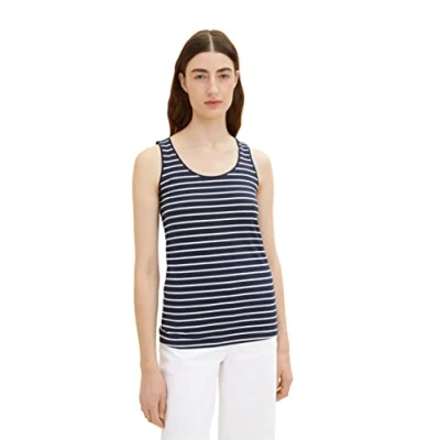 Abbildung von TOM TAILOR Damen 1036260 Basic Top, 12502 Stripe Blue, XS
