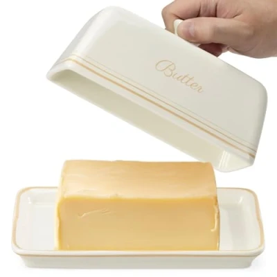 Abbildung von Navaris Butterdose aus Keramik Steingut Butterglocke Butterschale, Keramik/Metall