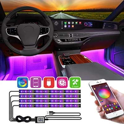 Abbildung von YiLaie LED Innenbeleuchtung Auto,4pcs 48LED Atmosphäre Licht Auto RGB Strips wasserdichte Innenraumbeleuchtung,APP Steuerbare mit Musik Synchronisation,5V USB Port