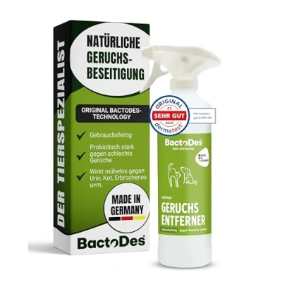 Abbildung von BactoDes Animal Ready Geruchsneutralisierer Sprayflasche 1l gebrauchsfertig Starker Enzymreiniger Katzenurin, Hundeurin &amp; Tiergerüche Effektiver Geruchsentferner mit bio Mikroben Wirkung